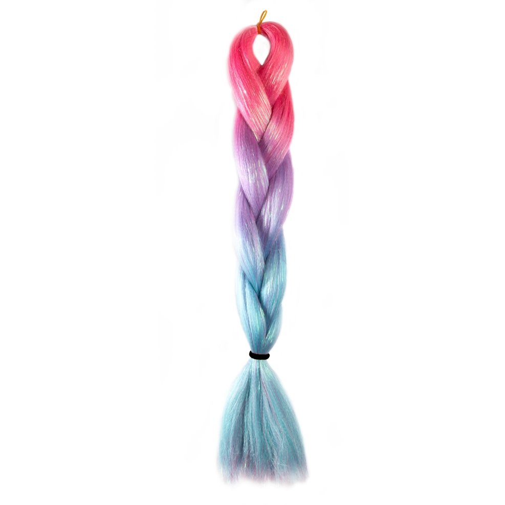 HOT PINK, PURPLE, BLUE GLITTER BRAID HAIR 24"