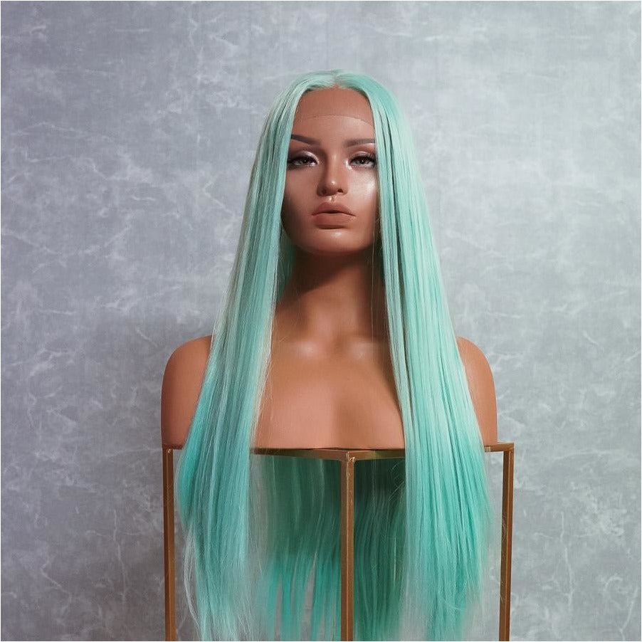 JENNER Mint Aqua Blue Hair 24 Inch Long Lace Front Wig 