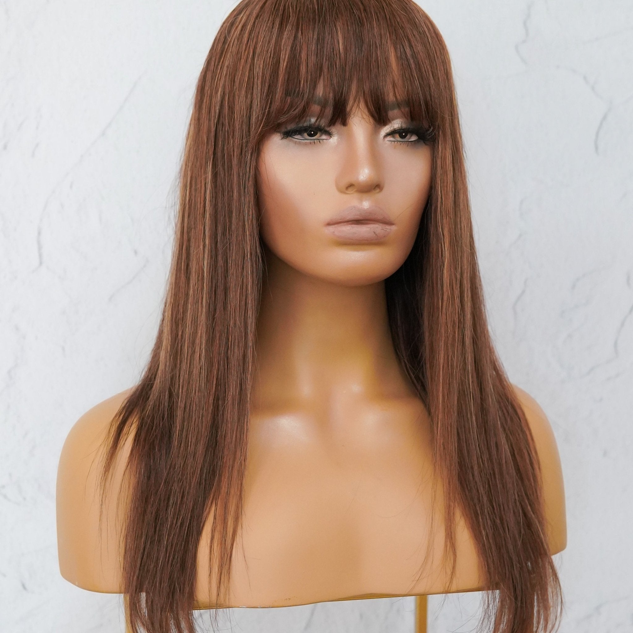 VICTORIA Brown Human Hair Fringe Wig - Milk & Honey