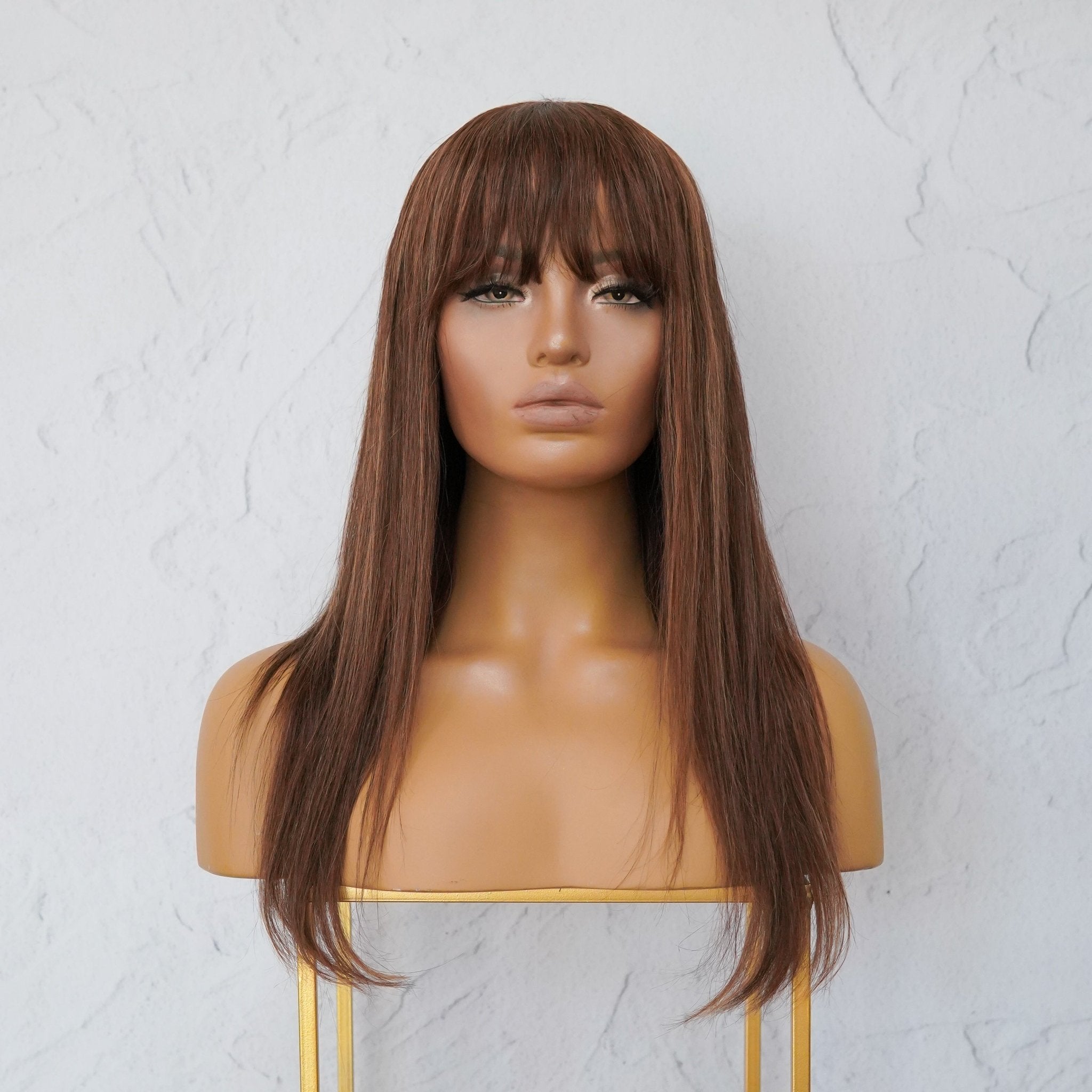 VICTORIA Brown Human Hair Fringe Wig - Milk & Honey