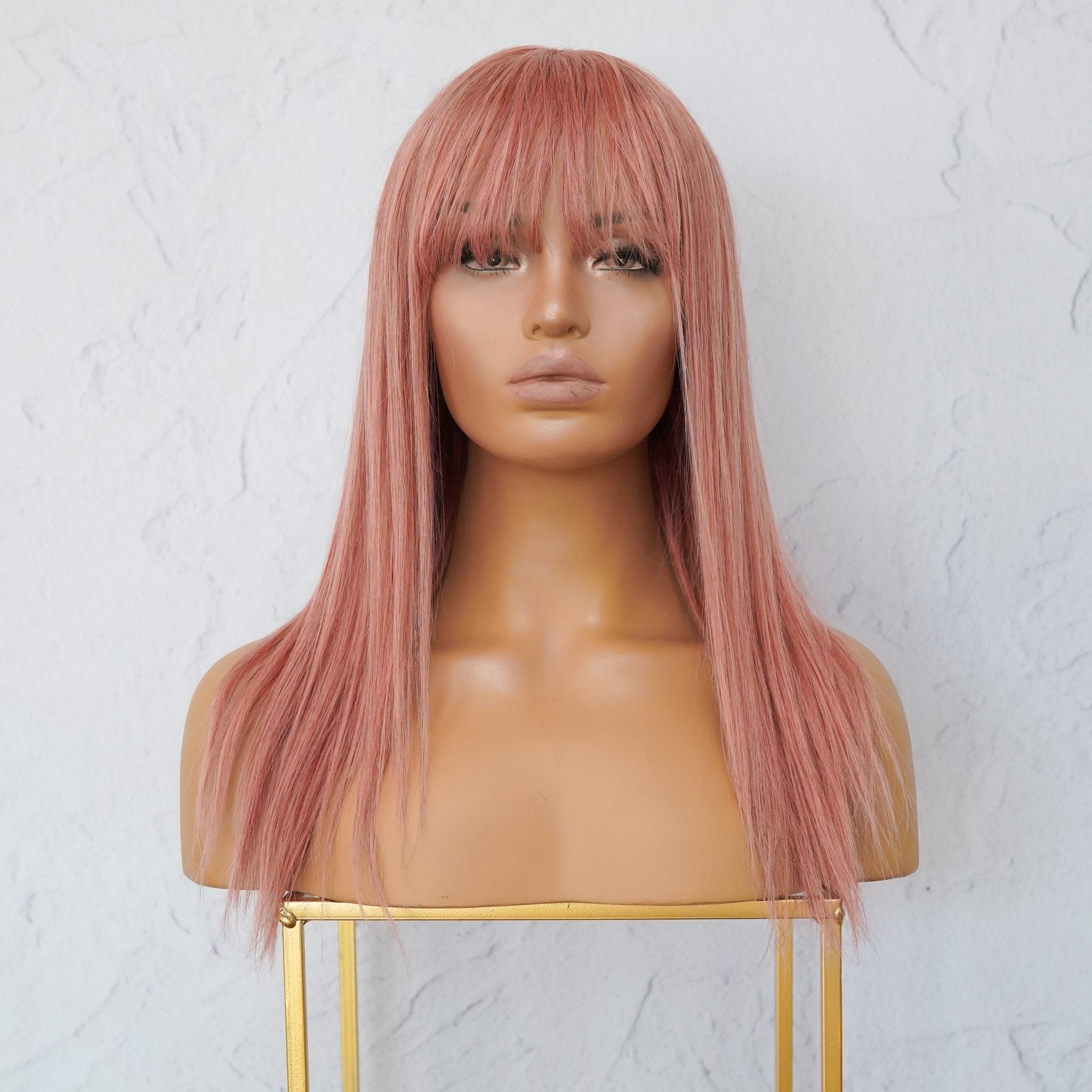 VICTORIA Dusty Pink Human Hair Fringe Wig - Milk & Honey